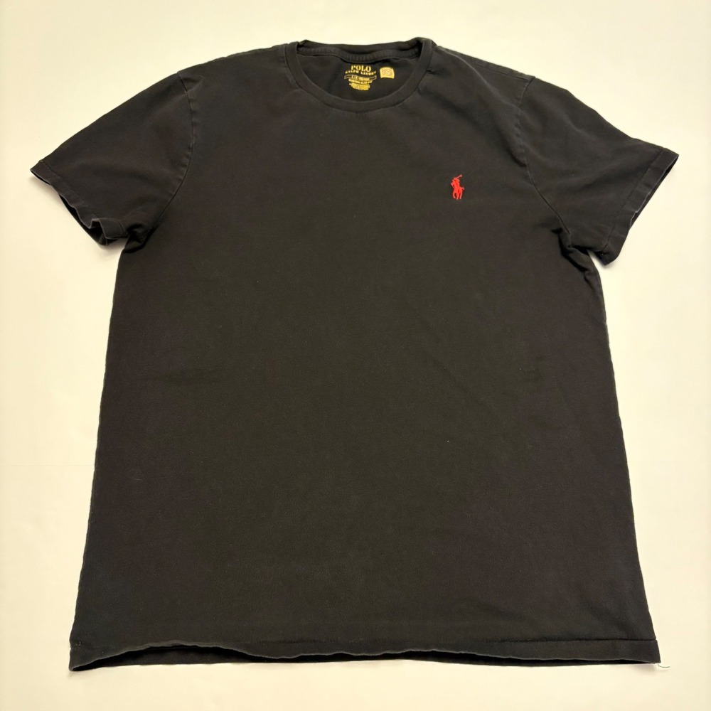 Polo Ralph Lauren T-Shirt Mens Large Black Custom Slim Fit Red Pony Logo